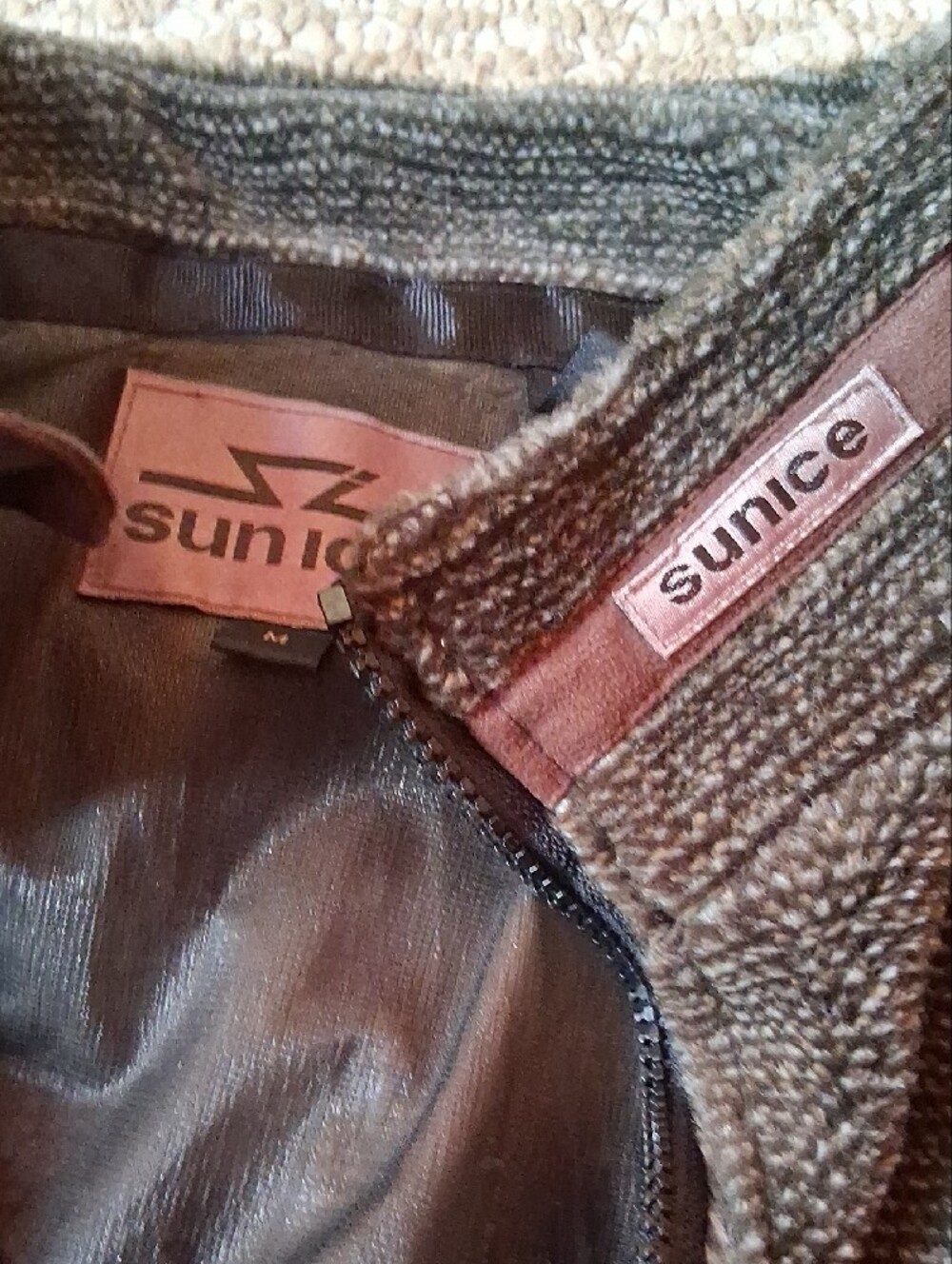 Sunice Men's Half-Zip Heathered Brown Green  Pullover Sweater Jacket M - Picture 2 of 5